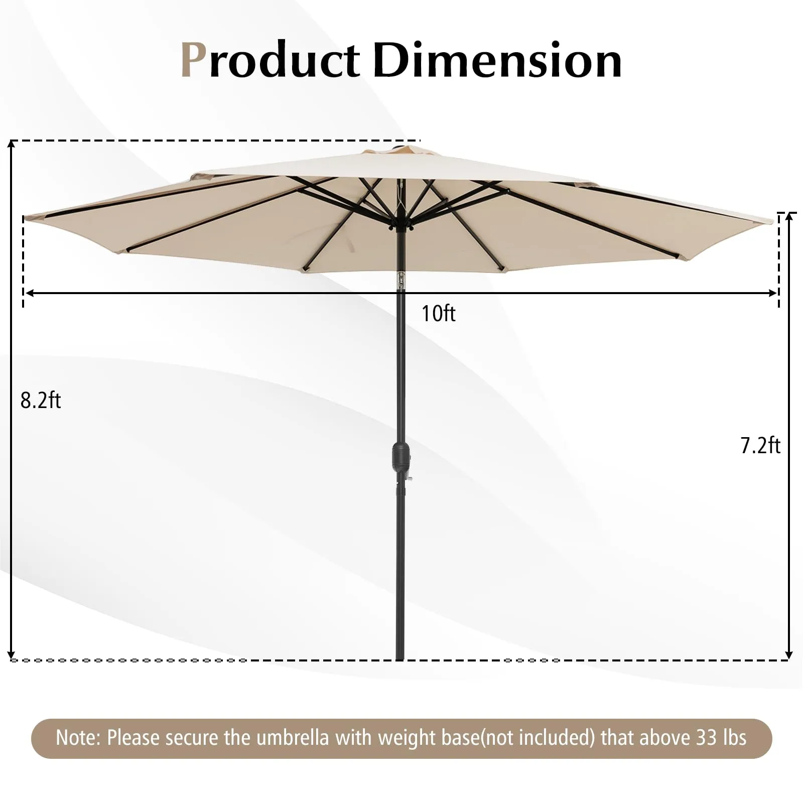 10FT Patio Umbrella, Outdoor Market Table Umbrella with Push Button Tilt