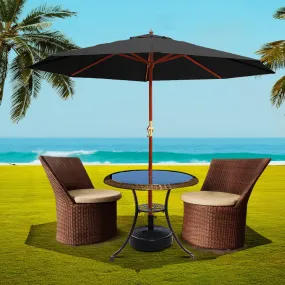 3m Outdoor Umbrella UV50  Wooden Stand Black - Instahut