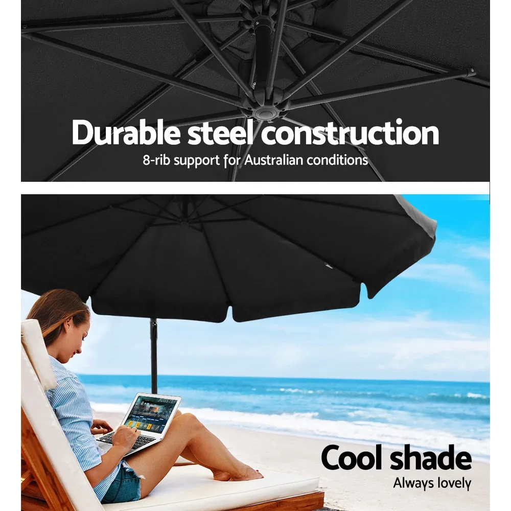 3M Umbrella with 50x50cm Base Outdoor Umbrellas Cantilever Sun Beach Garden Patio - Black