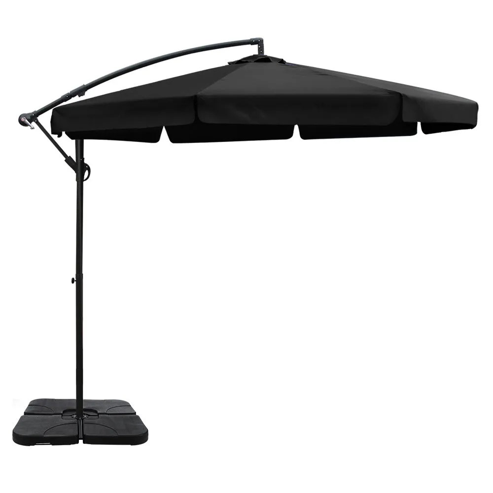 3M Umbrella with 50x50cm Base Outdoor Umbrellas Cantilever Sun Beach Garden Patio - Black