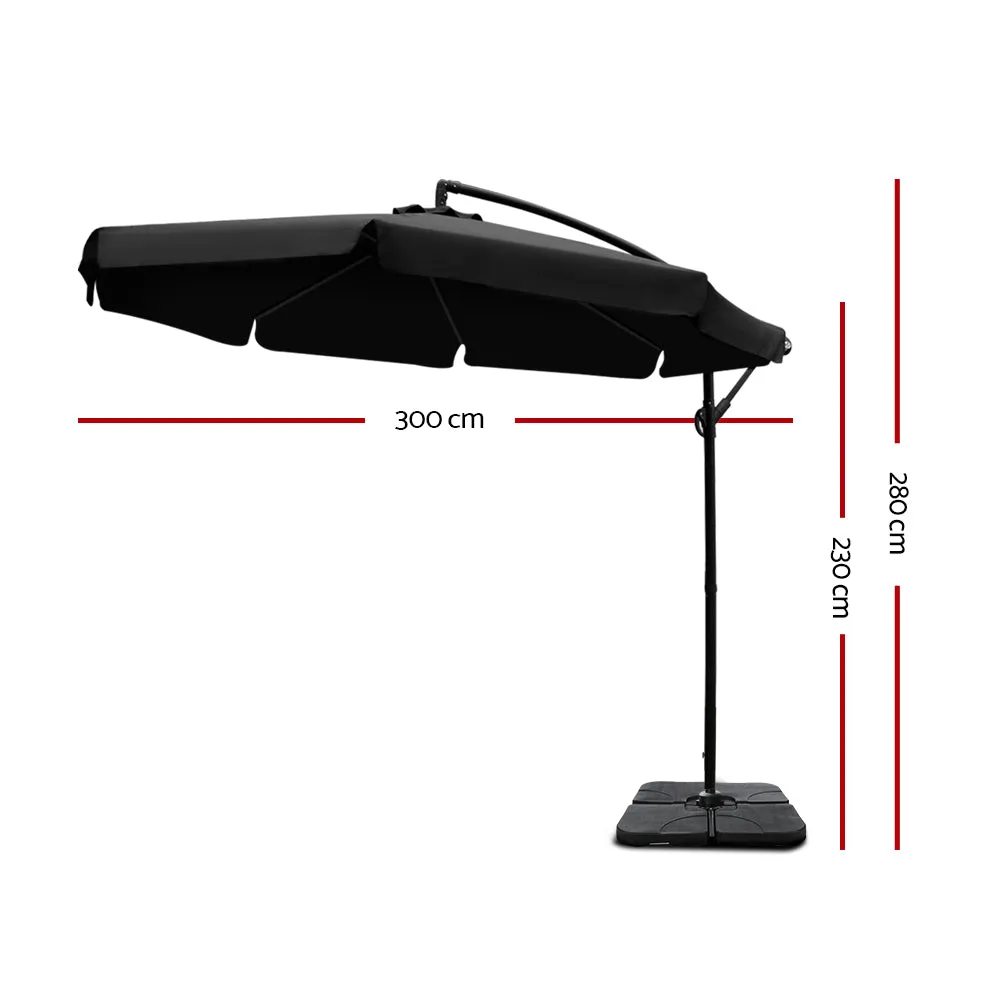 3M Umbrella with 50x50cm Base Outdoor Umbrellas Cantilever Sun Beach Garden Patio - Black