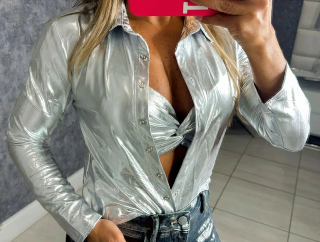 4150 Metallic effect top and shirt