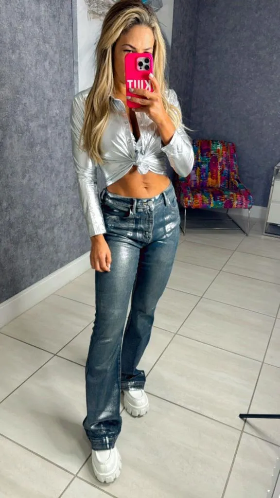 4150 Metallic effect top and shirt