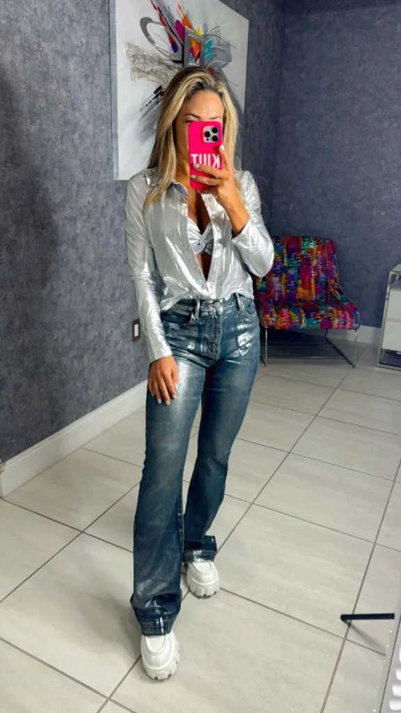 4150 Metallic effect top and shirt