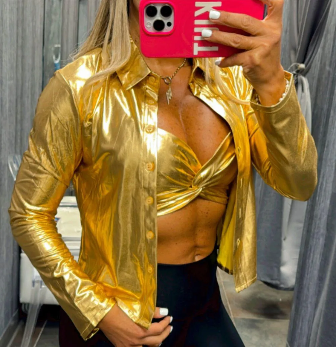 4150 Metallic effect top and shirt