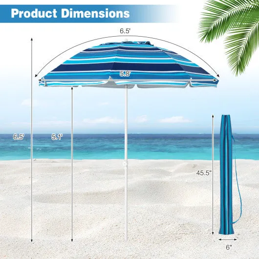 6.5 Feet Patio Beach Umbrella with Waterproof Polyester Fabric-Blue