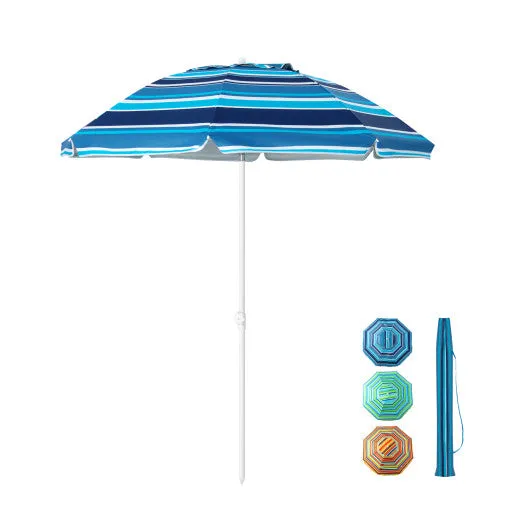 6.5 Feet Patio Beach Umbrella with Waterproof Polyester Fabric-Blue