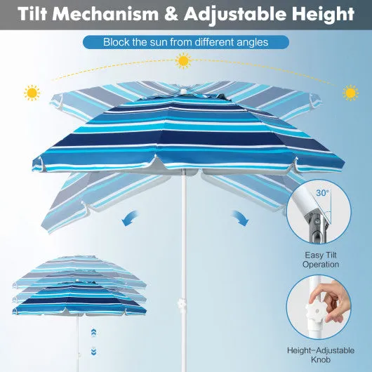 6.5 Feet Patio Beach Umbrella with Waterproof Polyester Fabric-Blue