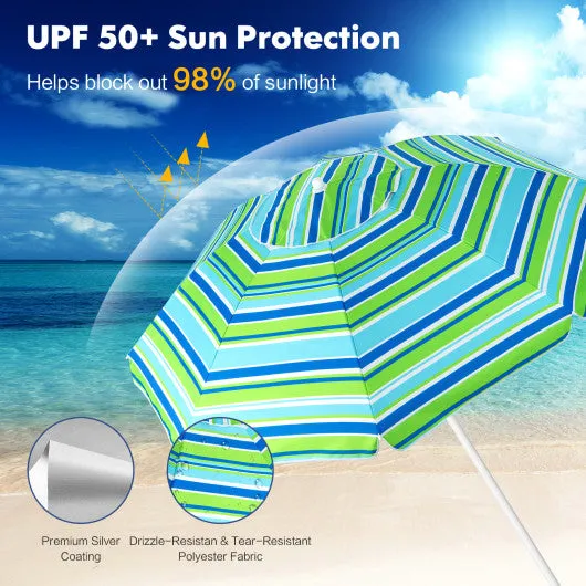 6.5 Feet Patio Beach Umbrella with Waterproof Polyester Fabric-Green
