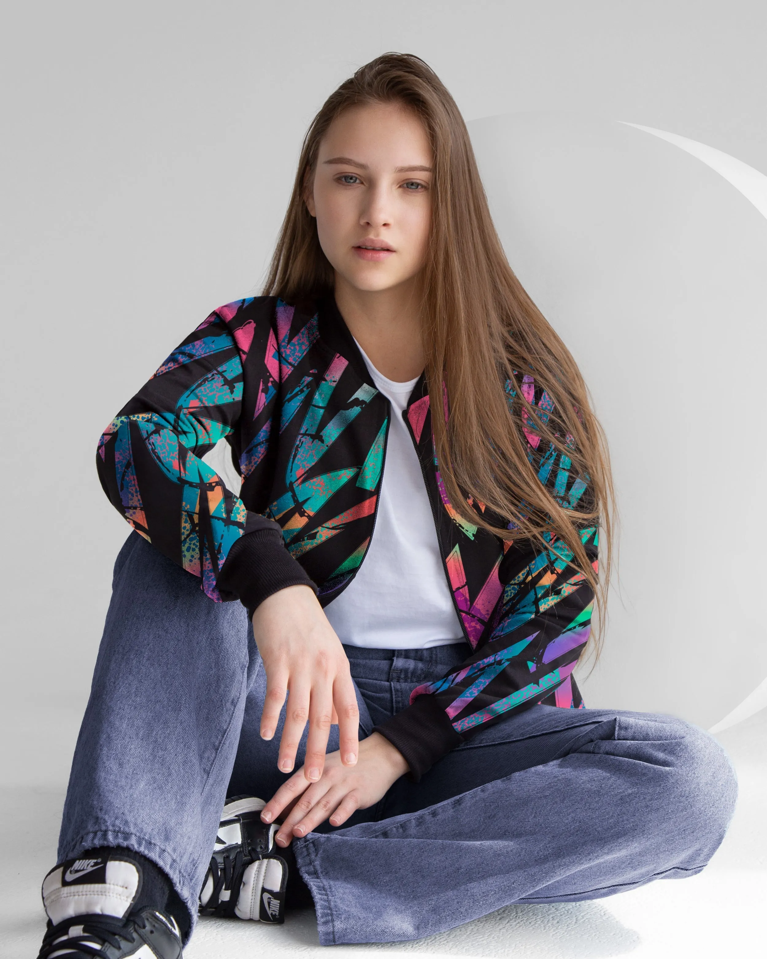 Abstract Print Bomber Jacket