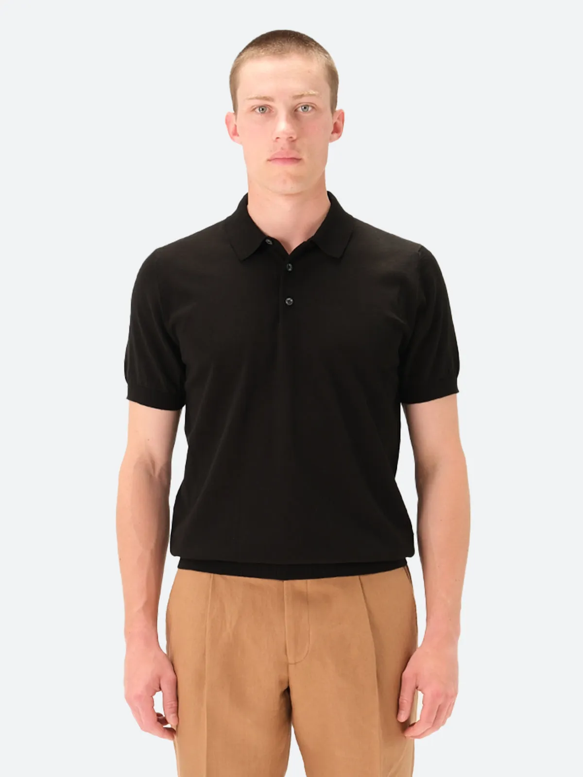 Acqui Ribbed Short Sleeve Polo Cotton Black