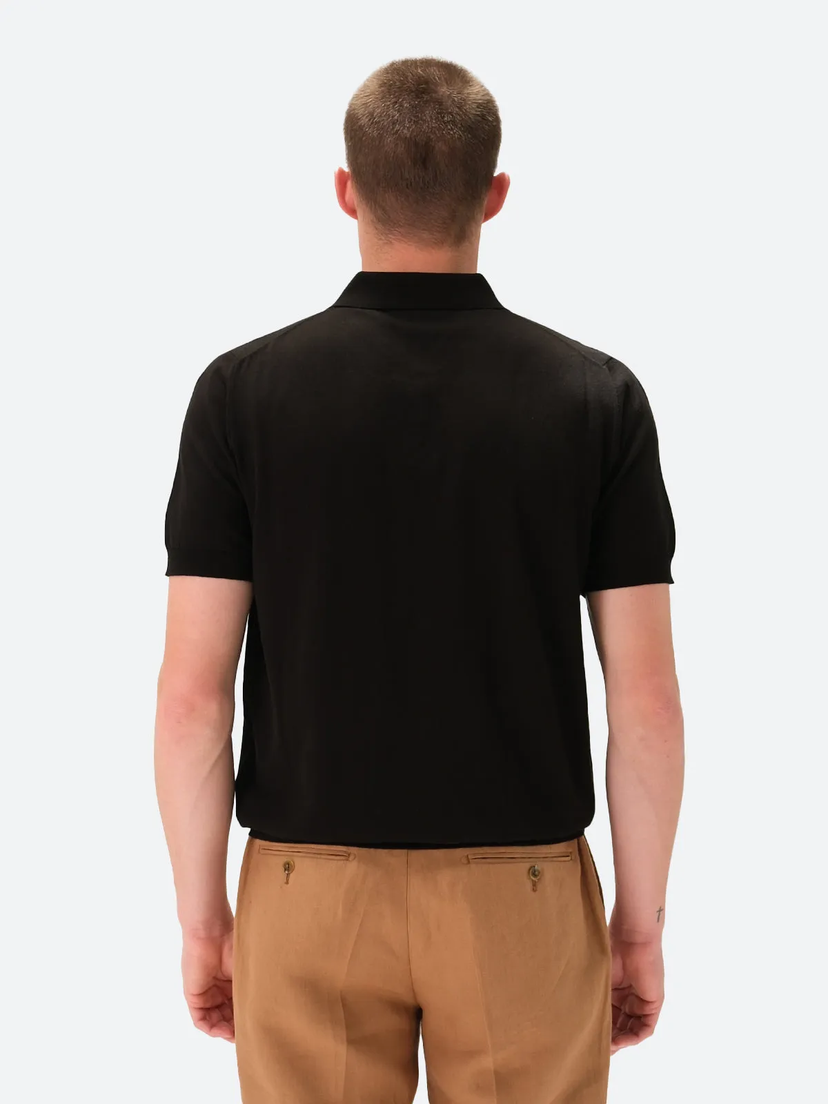 Acqui Ribbed Short Sleeve Polo Cotton Black