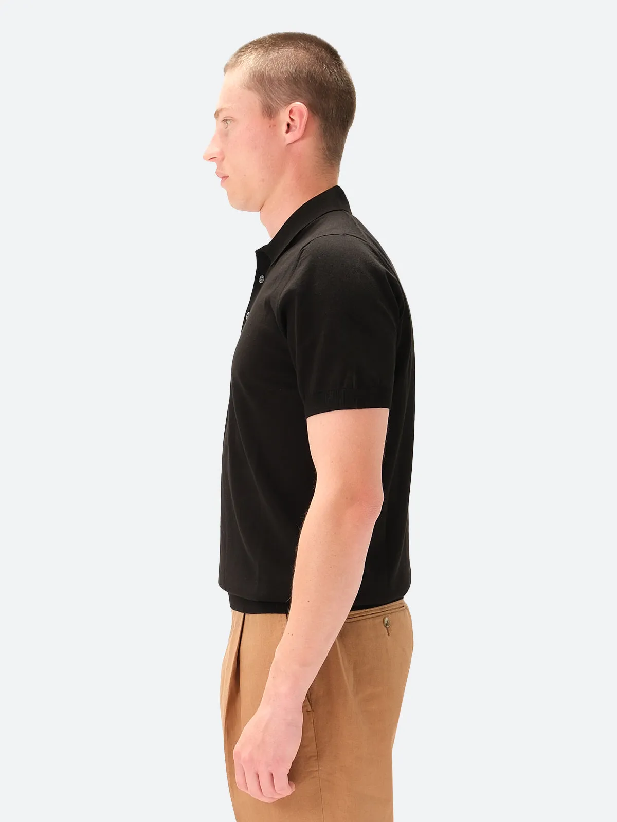 Acqui Ribbed Short Sleeve Polo Cotton Black