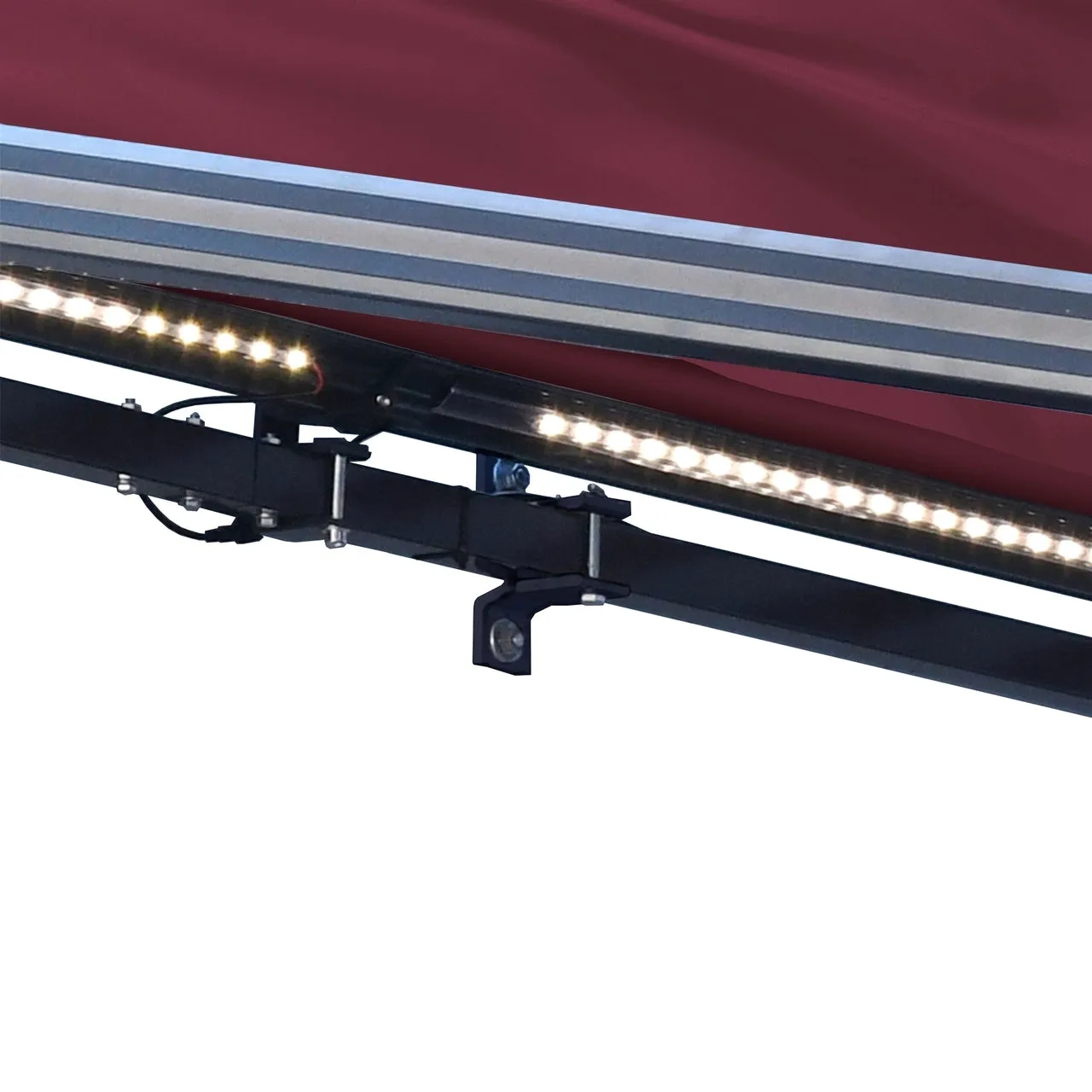 Aleko Half Cassette Motorized Retractable LED Luxury Patio Awning - 10 x 8 Feet - Burgundy