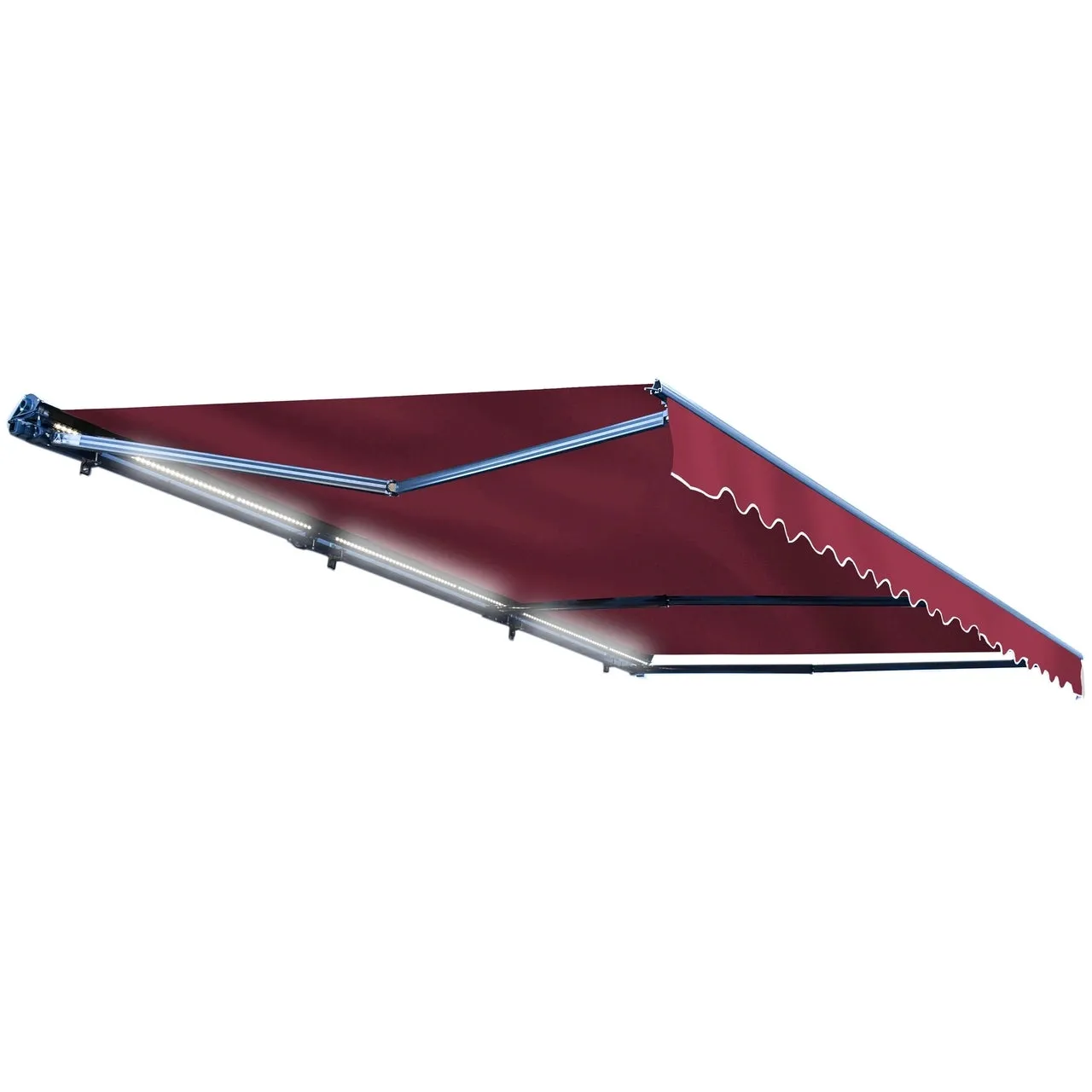 Aleko Half Cassette Motorized Retractable LED Luxury Patio Awning - 10 x 8 Feet - Burgundy