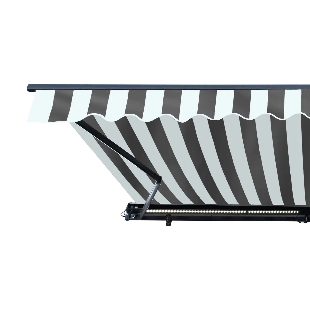 Aleko Half Cassette Motorized Retractable LED Luxury Patio Awning - 10 x 8 Feet - Gray and White Stripes