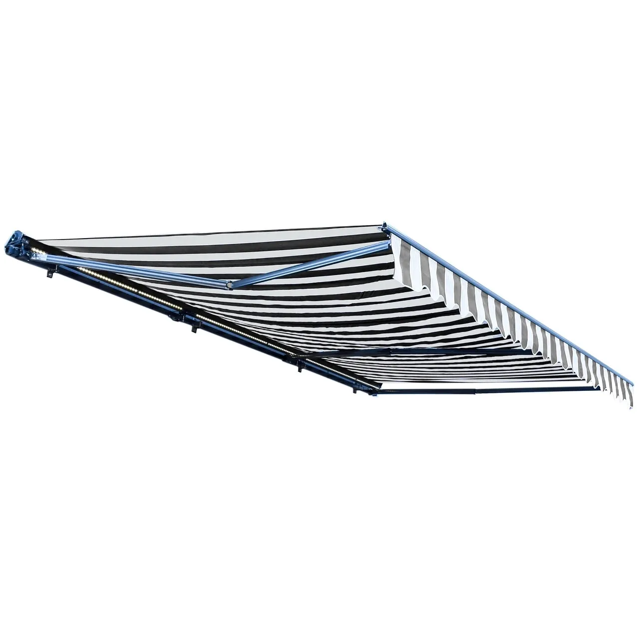 Aleko Half Cassette Motorized Retractable LED Luxury Patio Awning - 10 x 8 Feet - Gray and White Stripes