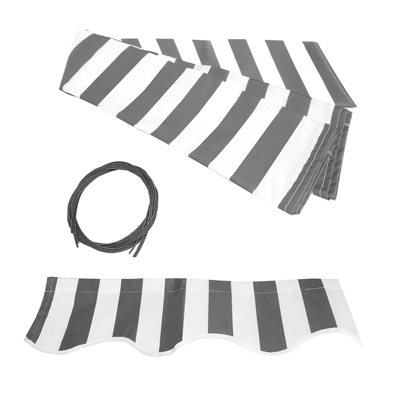 Aleko Half Cassette Motorized Retractable LED Luxury Patio Awning - 10 x 8 Feet - Gray and White Stripes