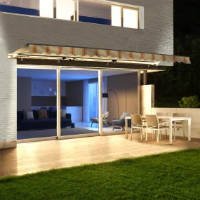 Aleko Half Cassette Motorized Retractable LED Luxury Patio Awning - 10 x 8 Feet - Multi-Striped Yellow