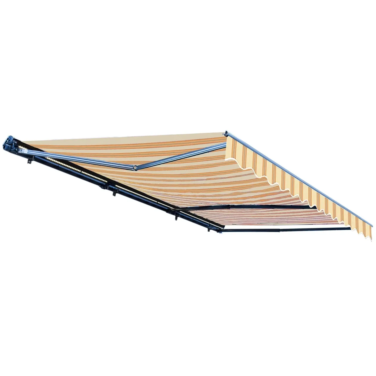 Aleko Half Cassette Motorized Retractable LED Luxury Patio Awning - 10 x 8 Feet - Multi-Striped Yellow