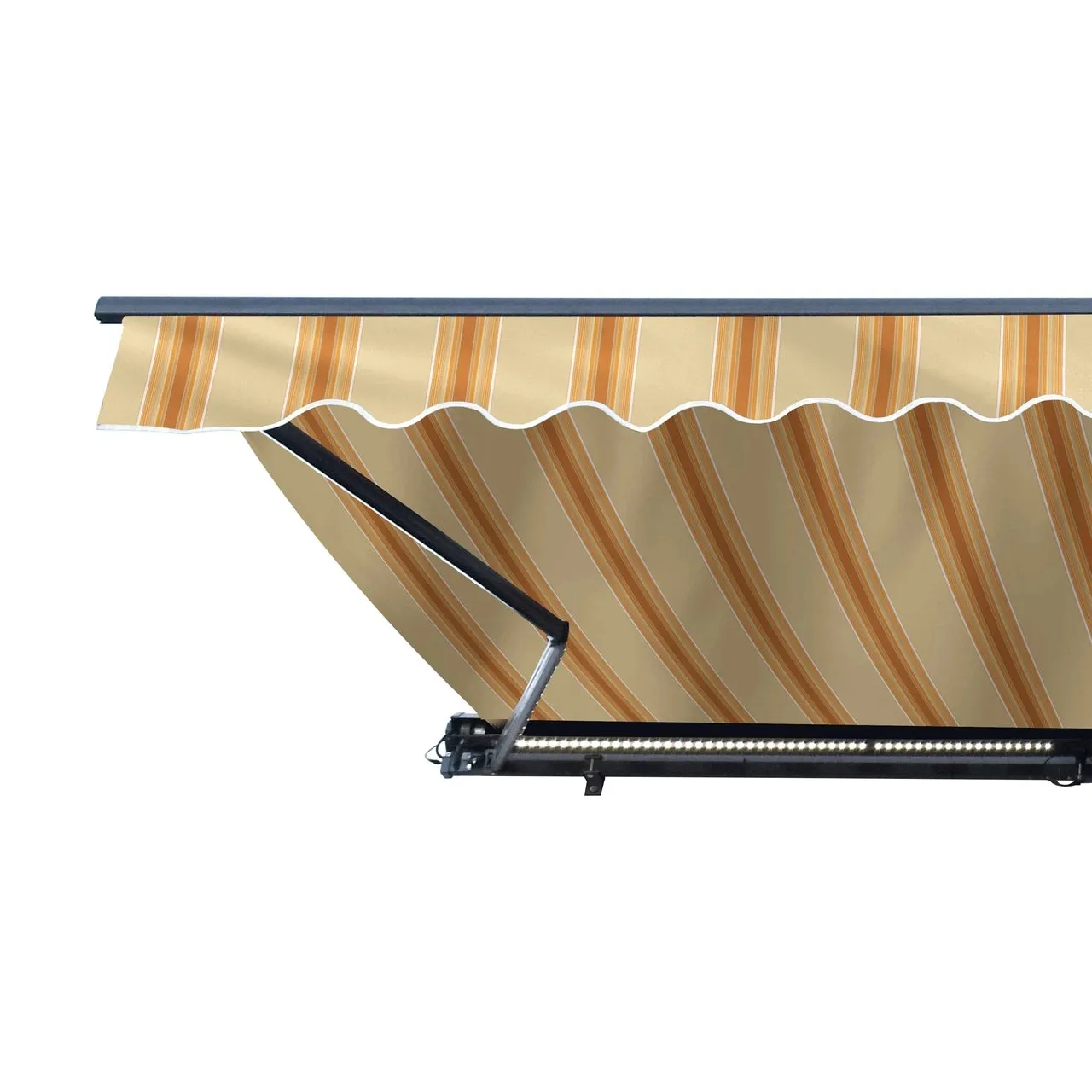 Aleko Half Cassette Motorized Retractable LED Luxury Patio Awning - 10 x 8 Feet - Multi-Striped Yellow
