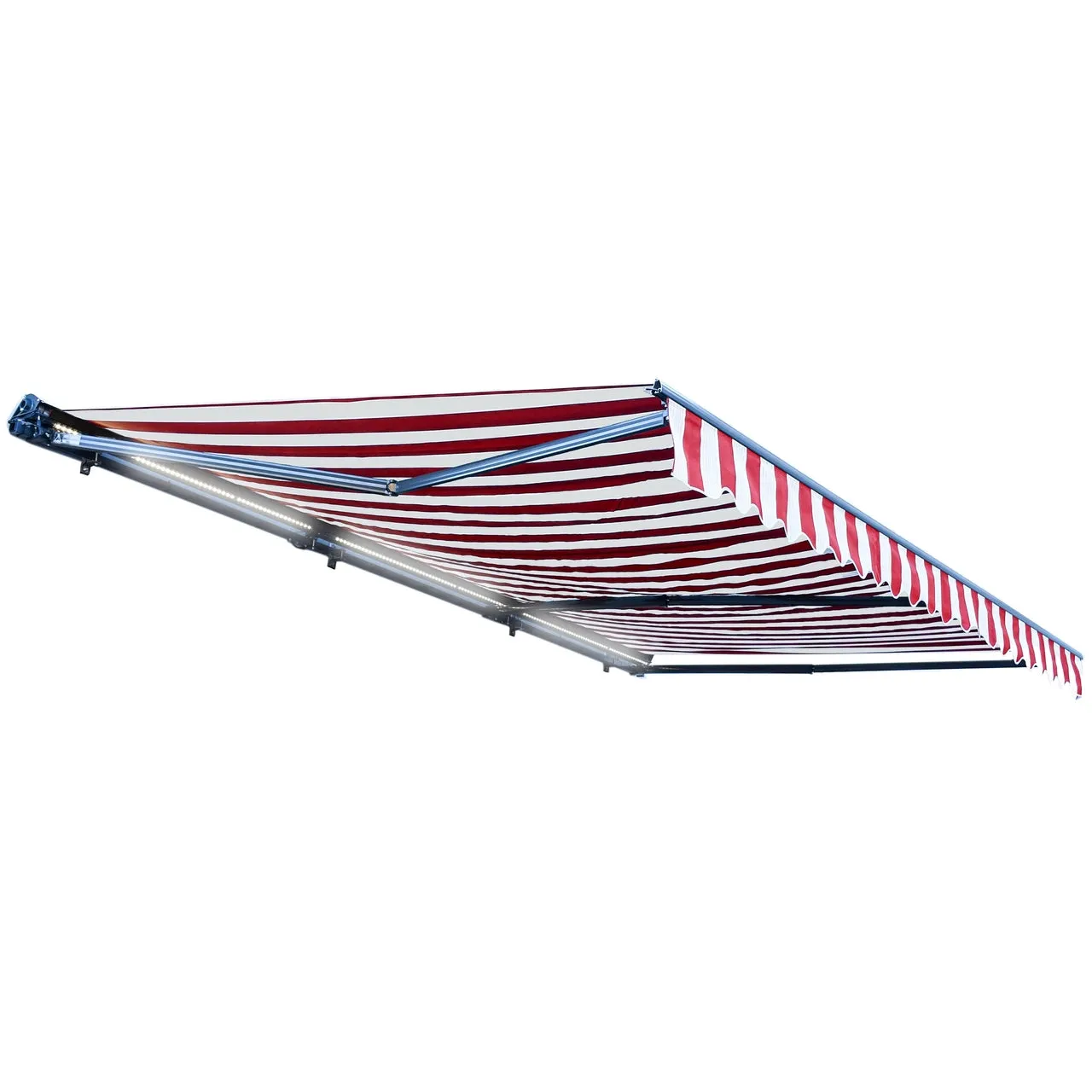 Aleko Half Cassette Motorized Retractable LED Luxury Patio Awning - 10 x 8 Feet - Red and White Stripes