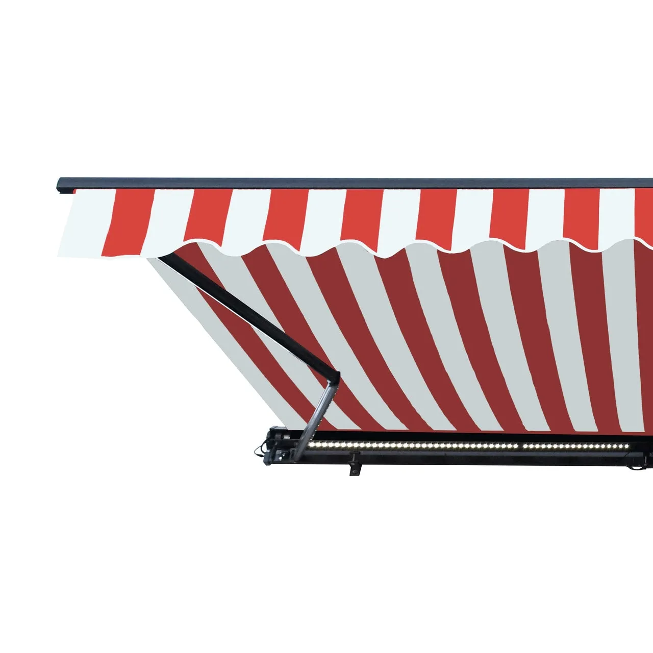 Aleko Half Cassette Motorized Retractable LED Luxury Patio Awning - 10 x 8 Feet - Red and White Stripes