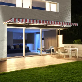 Aleko Half Cassette Motorized Retractable LED Luxury Patio Awning - 10 x 8 Feet - Red and White Stripes