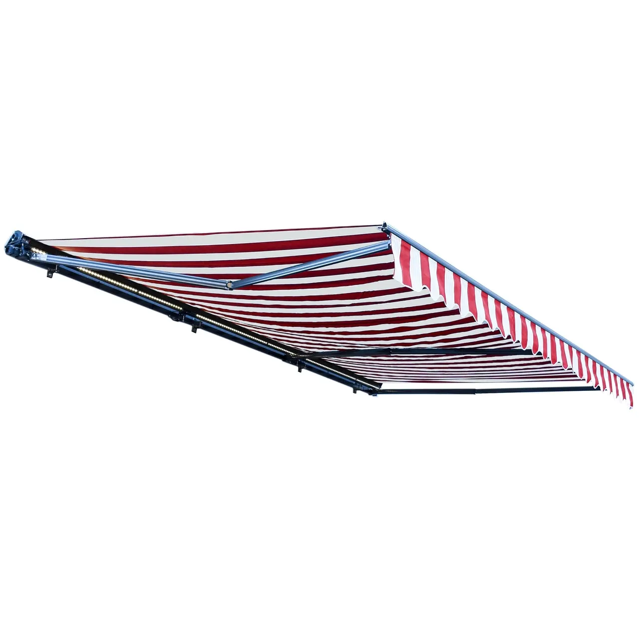 Aleko Half Cassette Motorized Retractable LED Luxury Patio Awning - 10 x 8 Feet - Red and White Stripes