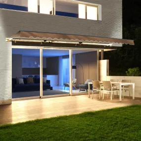 Aleko Half Cassette Motorized Retractable LED Luxury Patio Awning - 10 x 8 Feet - Sand