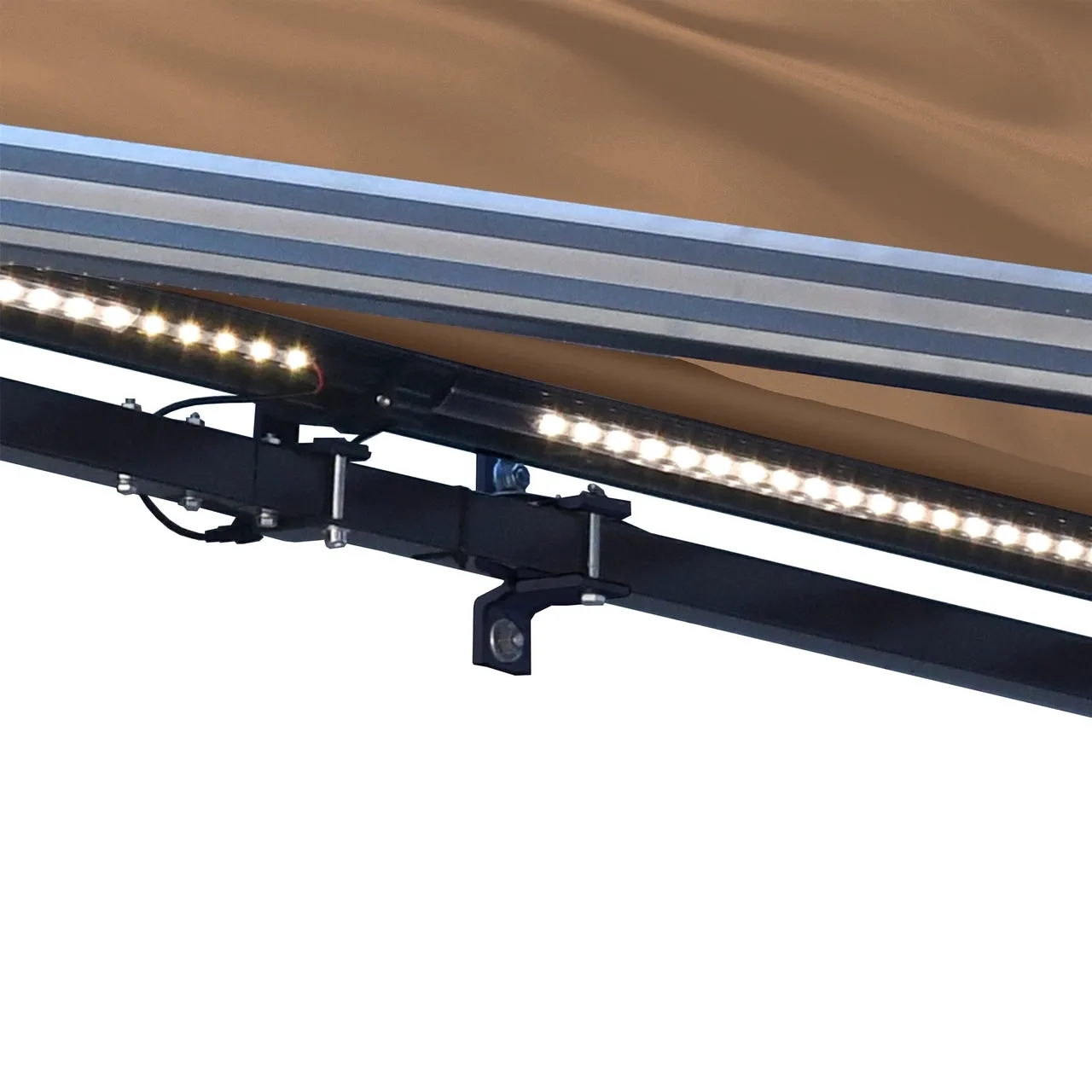 Aleko Half Cassette Motorized Retractable LED Luxury Patio Awning - 10 x 8 Feet - Sand
