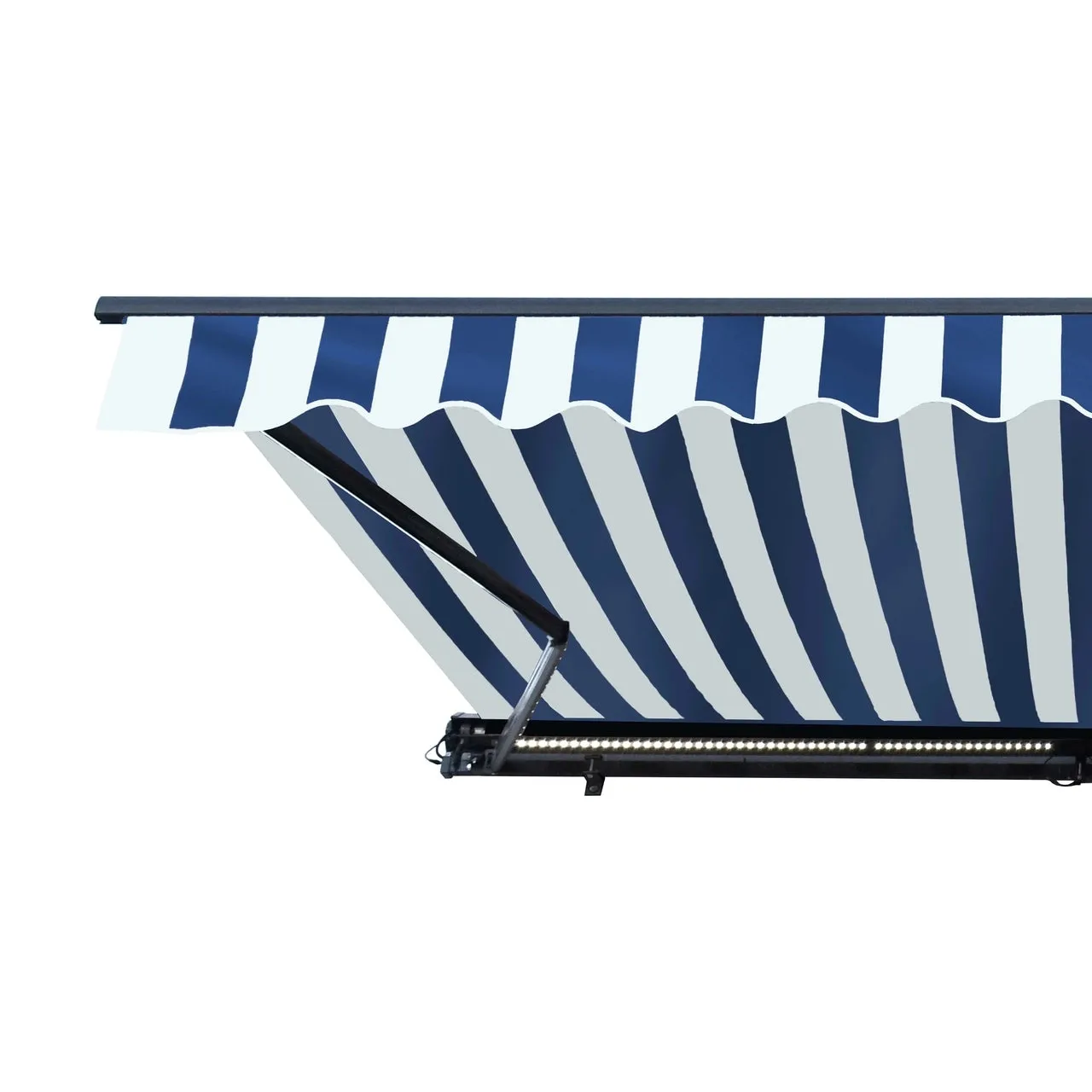 Aleko Half Cassette Motorized Retractable LED Luxury Patio Awning - 16 x 10 Feet - Blue and White Stripes