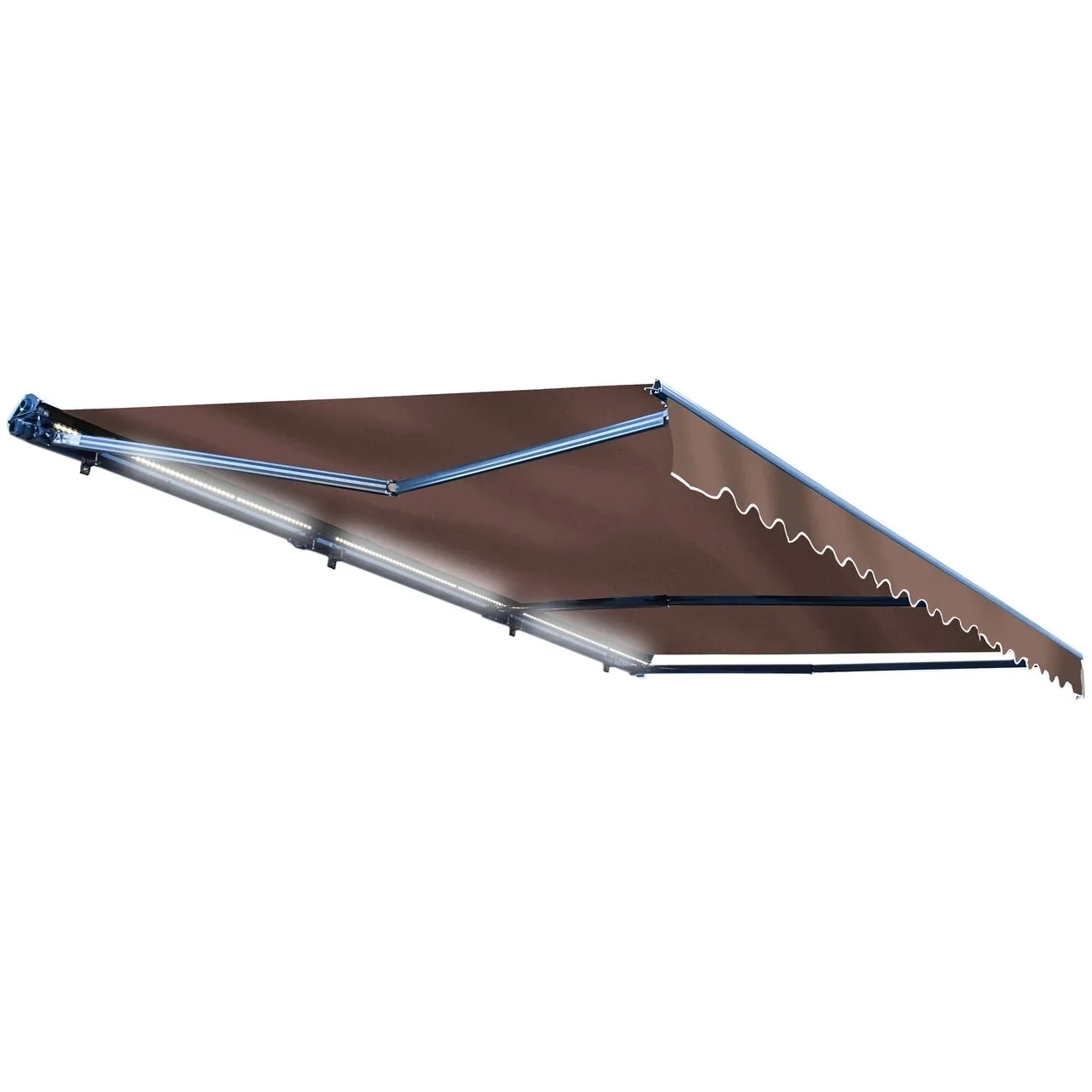 Aleko Half Cassette Motorized Retractable LED Luxury Patio Awning - 16 x 10 Feet - Brown