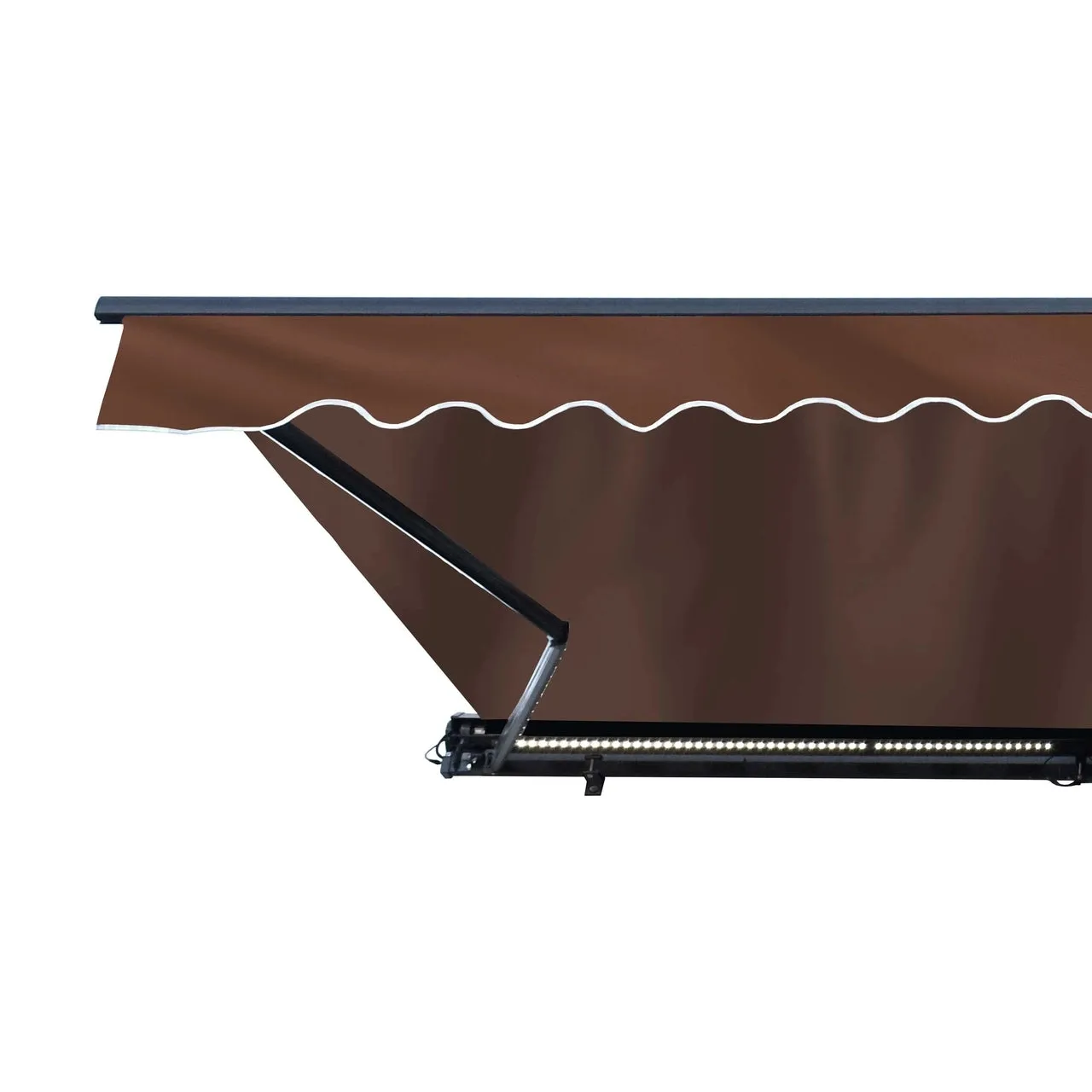 Aleko Half Cassette Motorized Retractable LED Luxury Patio Awning - 16 x 10 Feet - Brown