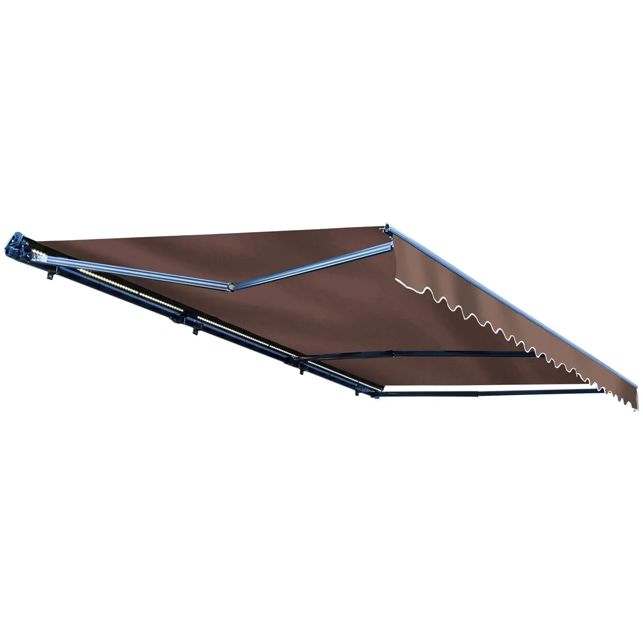 Aleko Half Cassette Motorized Retractable LED Luxury Patio Awning - 16 x 10 Feet - Brown