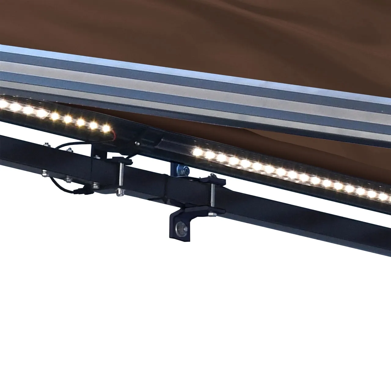 Aleko Half Cassette Motorized Retractable LED Luxury Patio Awning - 16 x 10 Feet - Brown