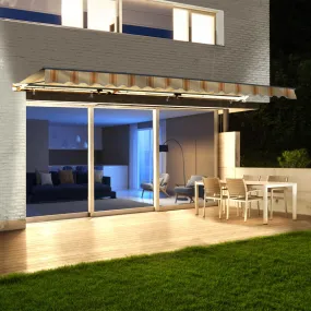 Aleko Half Cassette Motorized Retractable LED Luxury Patio Awning - 16 x 10 Feet - Multi-Striped Yellow