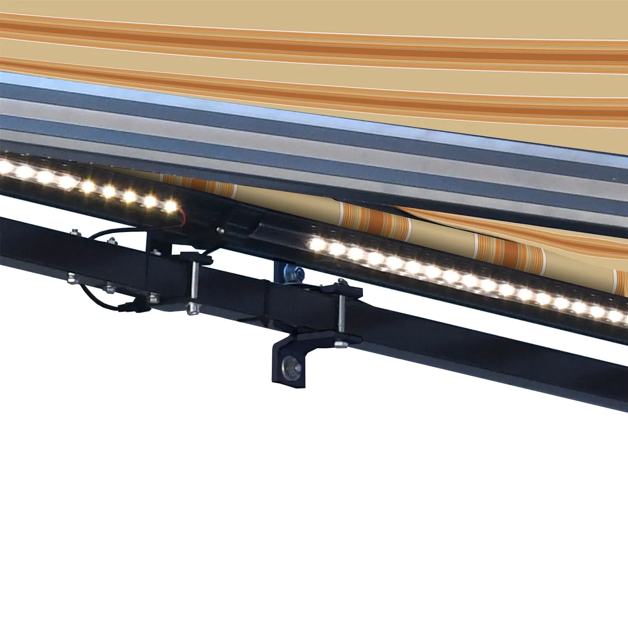 Aleko Half Cassette Motorized Retractable LED Luxury Patio Awning - 16 x 10 Feet - Multi-Striped Yellow