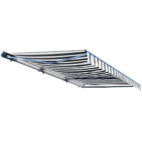 Aleko Half Cassette Motorized Retractable LED Luxury Patio Awning - 20 x 10 Feet - Gray and White Stripes