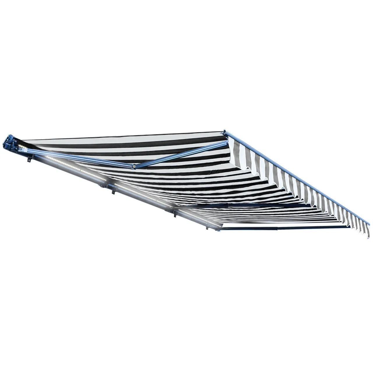 Aleko Half Cassette Motorized Retractable LED Luxury Patio Awning - 20 x 10 Feet - Gray and White Stripes