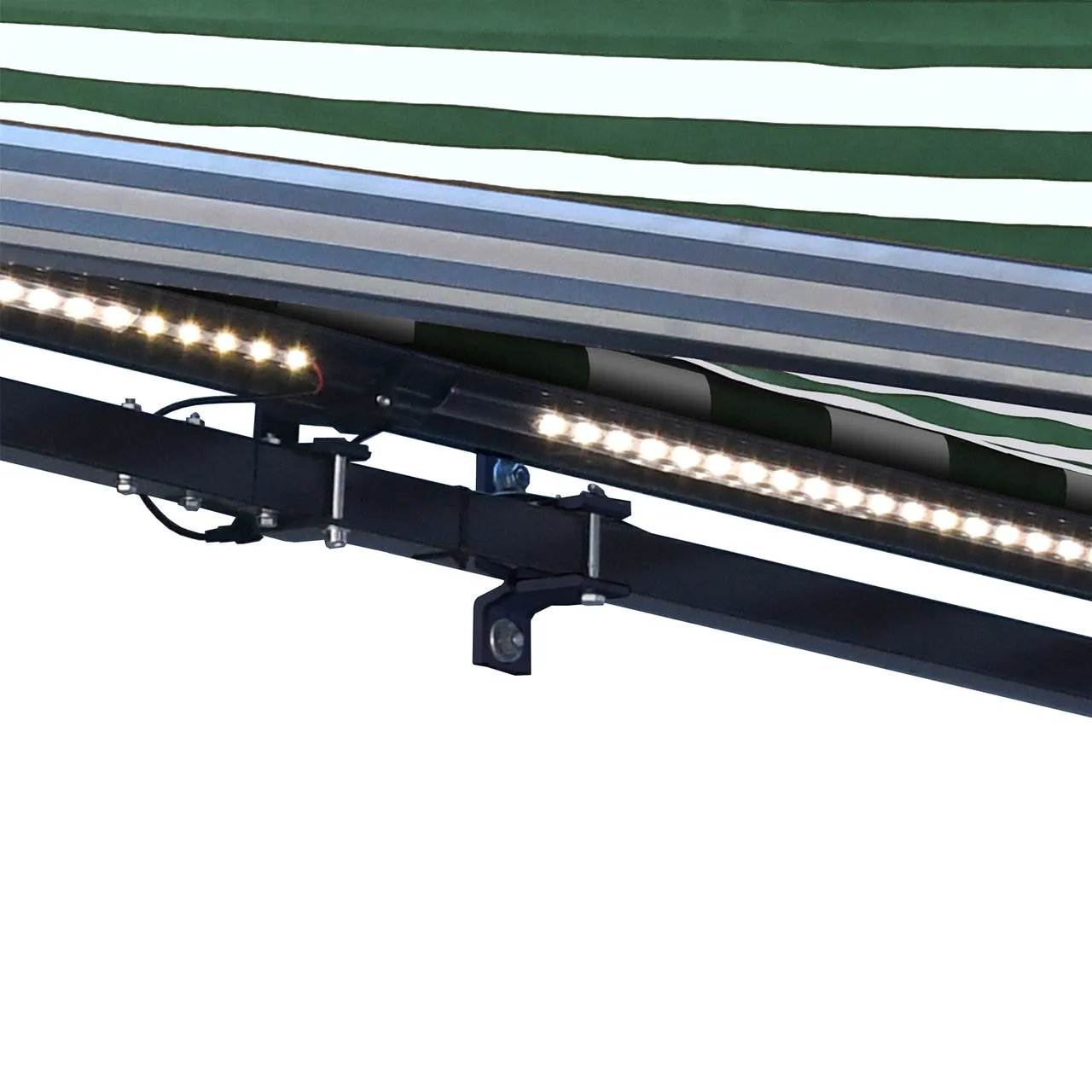 Aleko Half Cassette Motorized Retractable LED Luxury Patio Awning - 20 x 10 Feet - Green and White Stripes