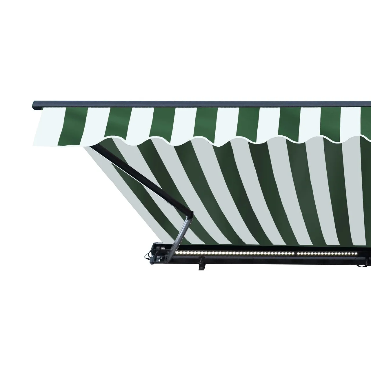 Aleko Half Cassette Motorized Retractable LED Luxury Patio Awning - 20 x 10 Feet - Green and White Stripes