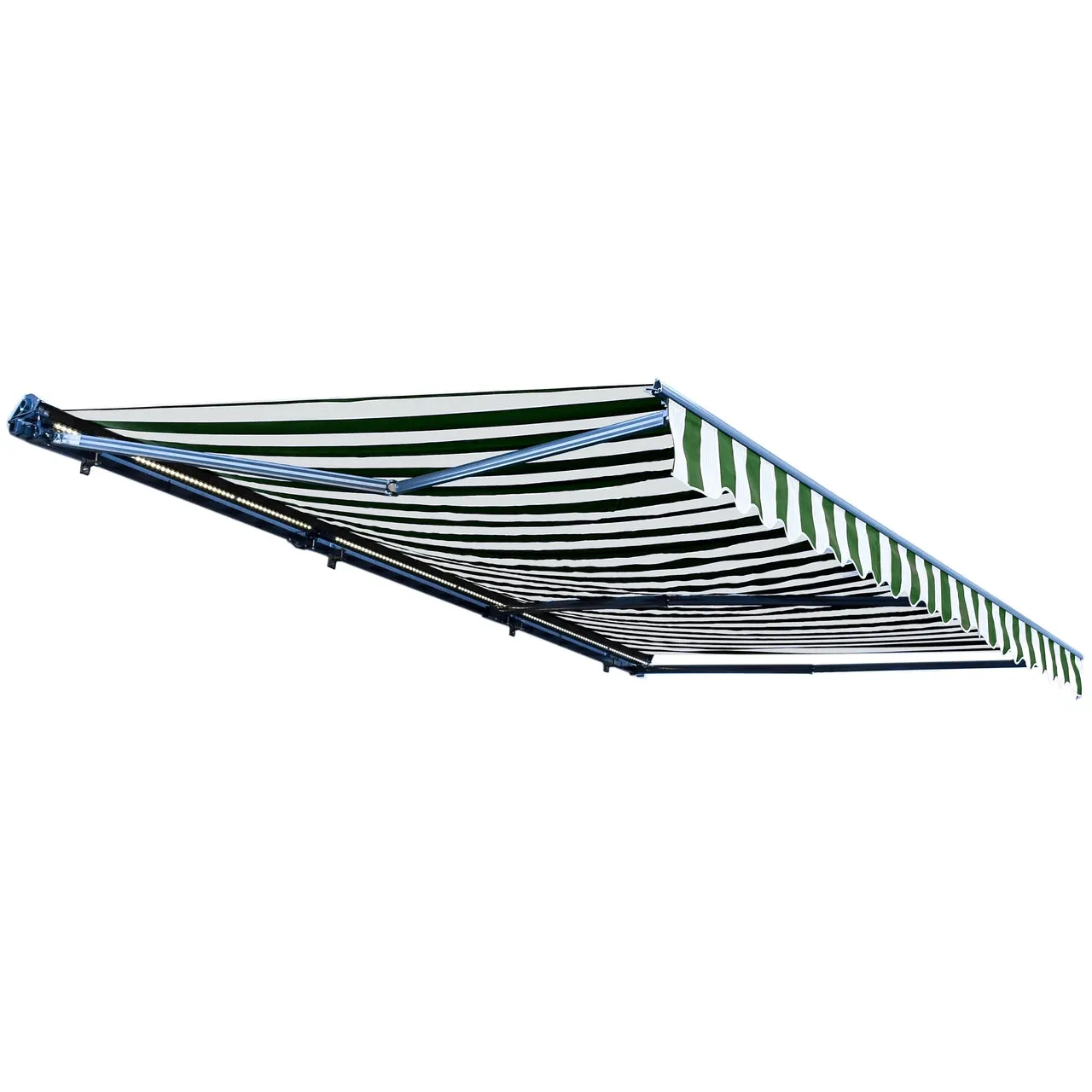 Aleko Half Cassette Motorized Retractable LED Luxury Patio Awning - 20 x 10 Feet - Green and White Stripes