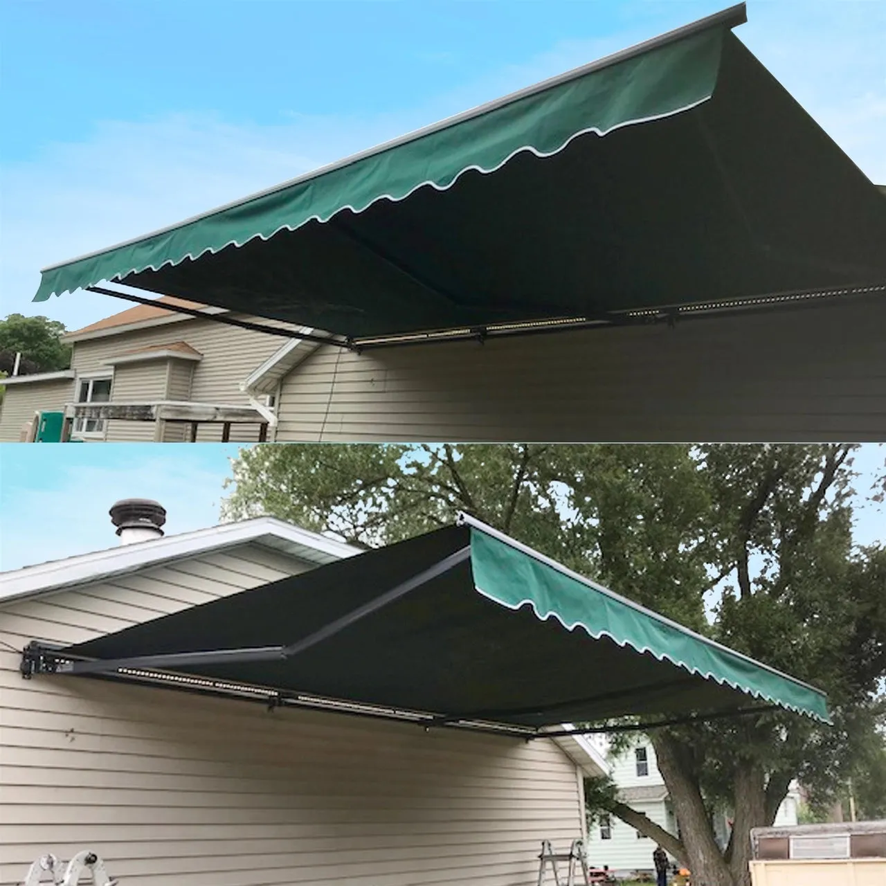 Aleko Half Cassette Motorized Retractable LED Luxury Patio Awning - 20 x 10 Feet - Green