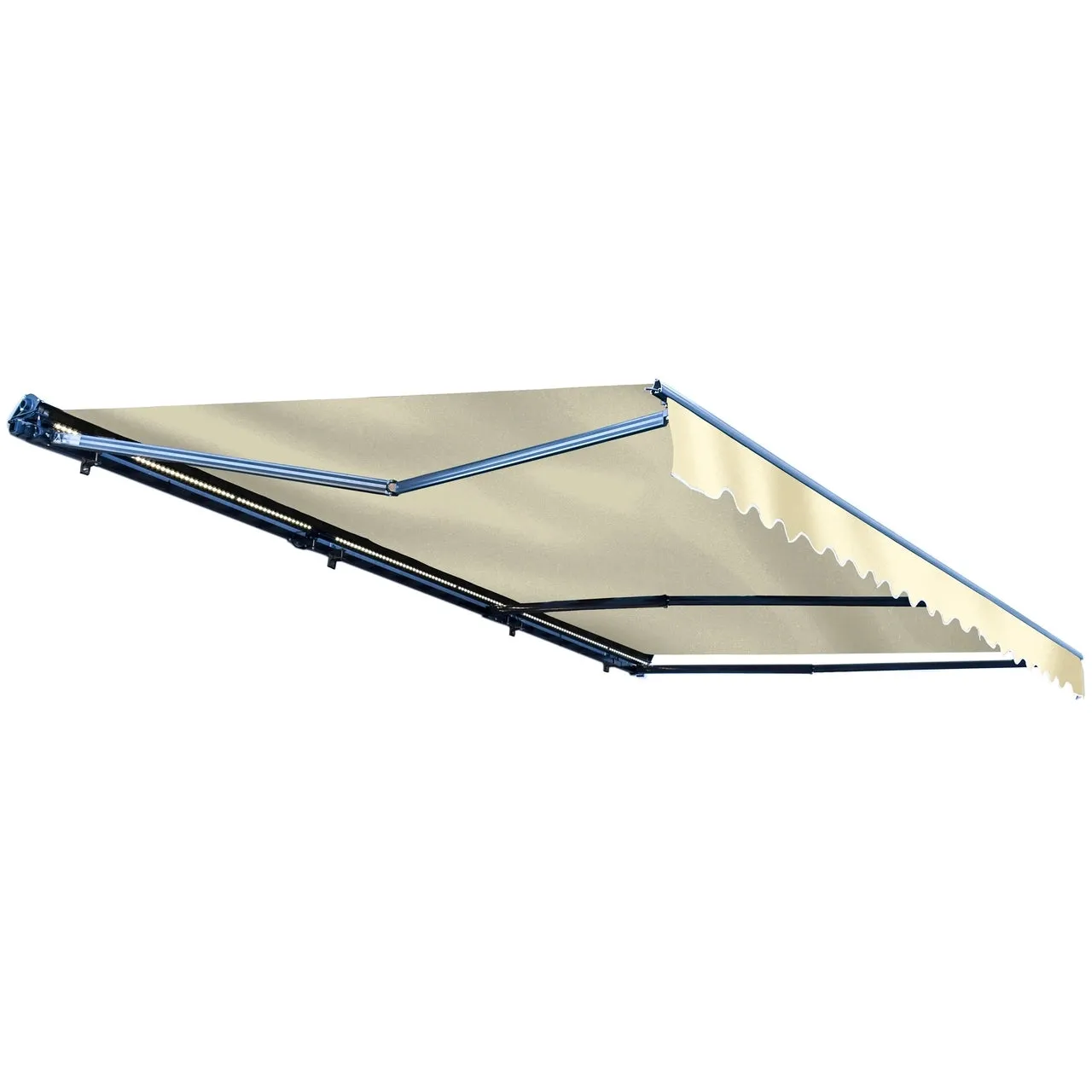 Aleko Half Cassette Motorized Retractable LED Luxury Patio Awning - 20 x 10 Feet - Ivory