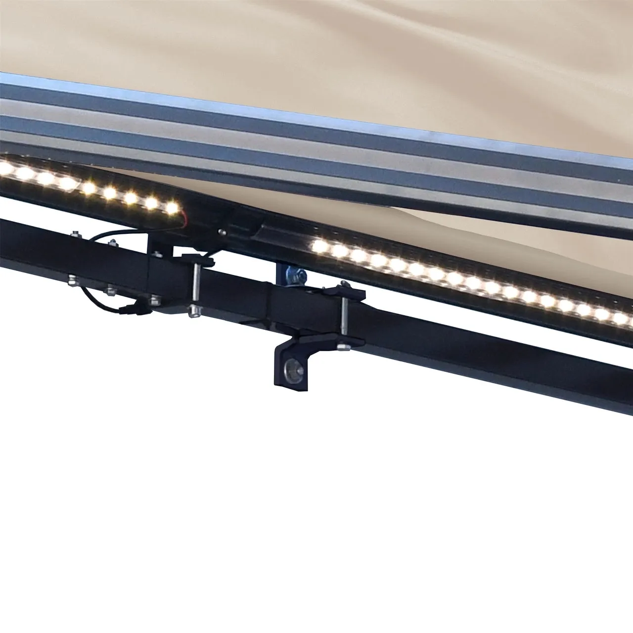 Aleko Half Cassette Motorized Retractable LED Luxury Patio Awning - 20 x 10 Feet - Ivory