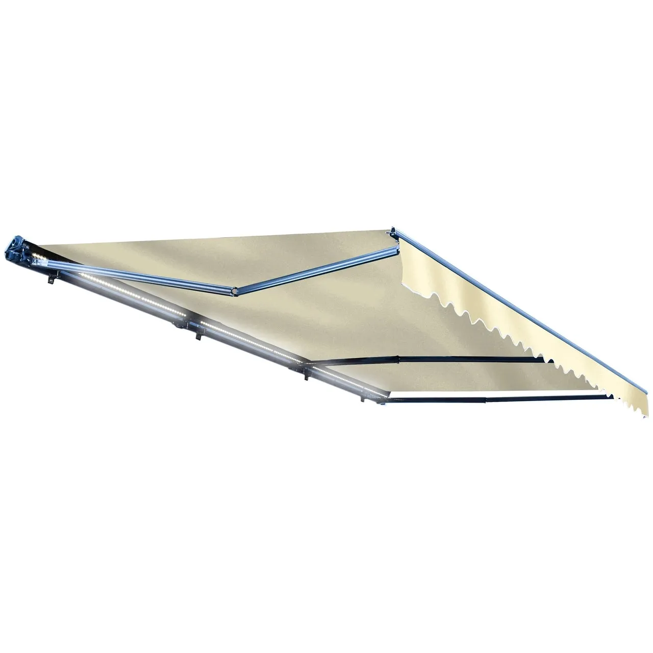 Aleko Half Cassette Motorized Retractable LED Luxury Patio Awning - 20 x 10 Feet - Ivory