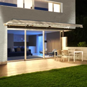 Aleko Half Cassette Motorized Retractable LED Luxury Patio Awning - 20 x 10 Feet - Ivory