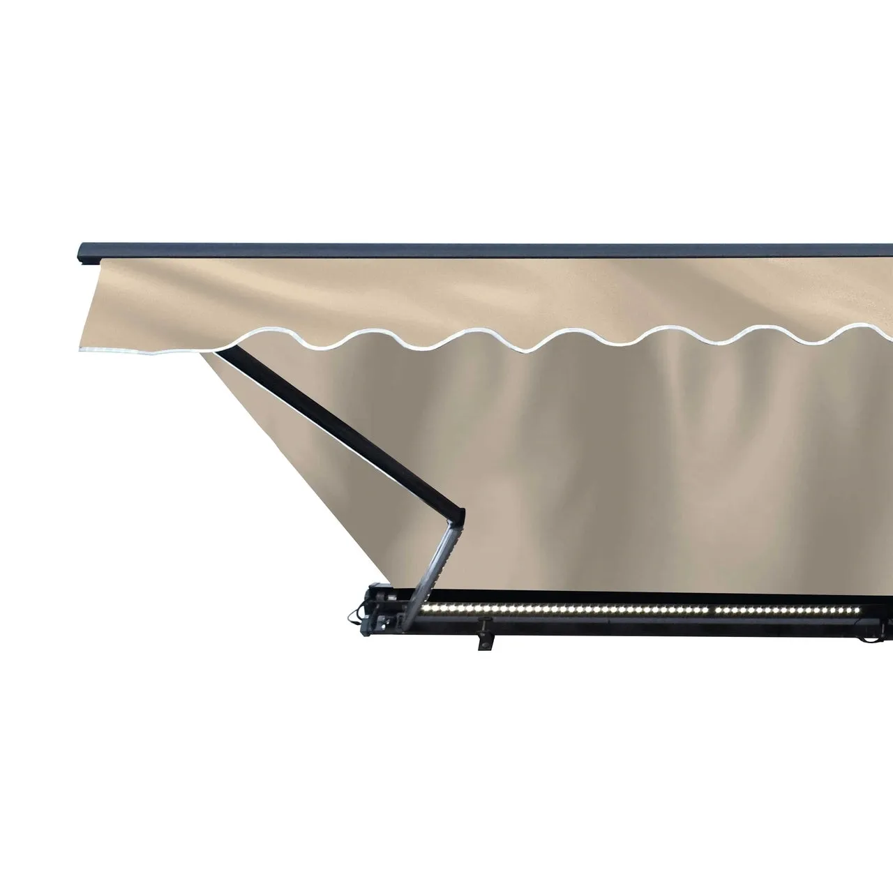 Aleko Half Cassette Motorized Retractable LED Luxury Patio Awning - 20 x 10 Feet - Ivory