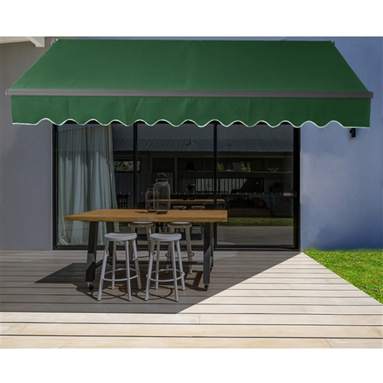 Aleko Motorized Retractable Black Frame Patio Awning 12 x 10 Feet - Green